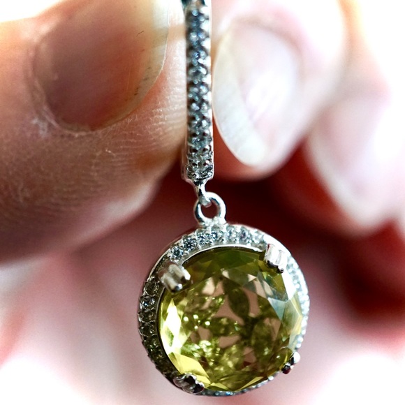 Natural Top Yellow Lemon Quartz White Gold Plated Sterling Earrings - Picture 6 of 7